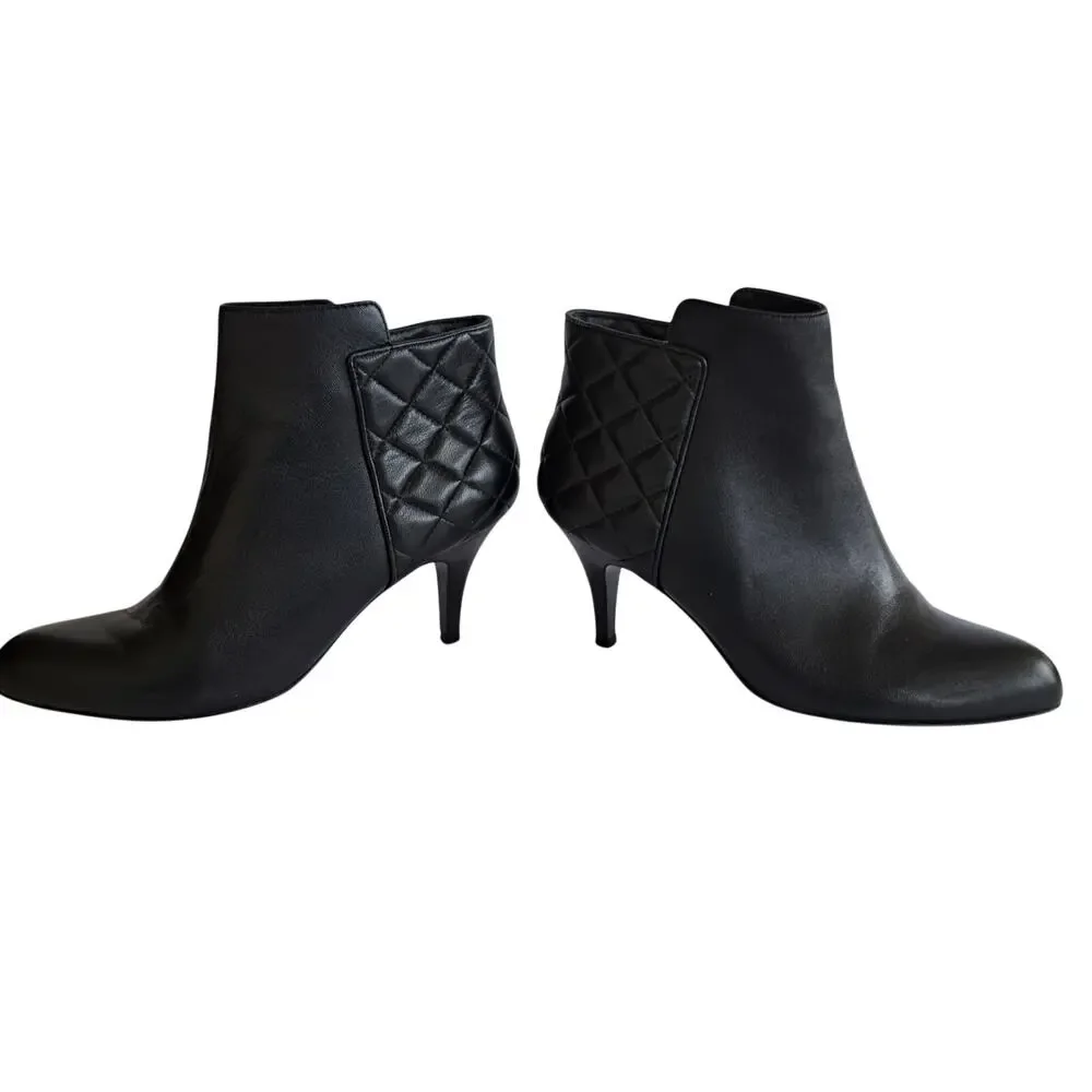 Brooks Brothers Black Leather Quilted Heels Ankle Boot 7.5 Bootie
